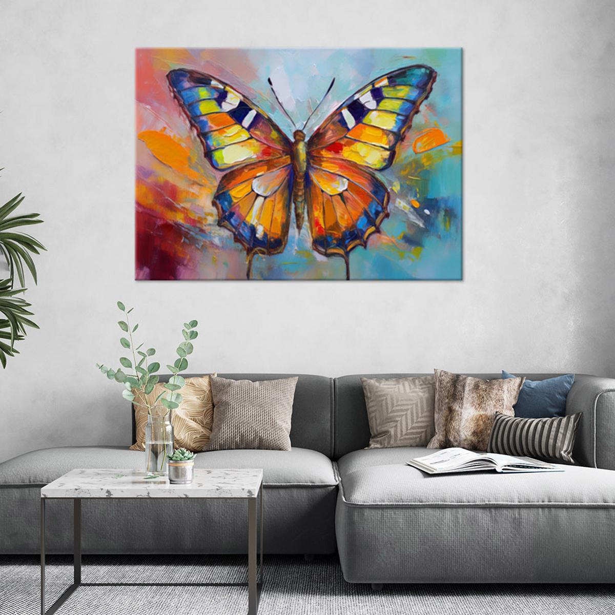 LEINWANDBILD Bunter Schmetterling 100x70cm - Multicolor, Textil (100/70cm) - Feeby