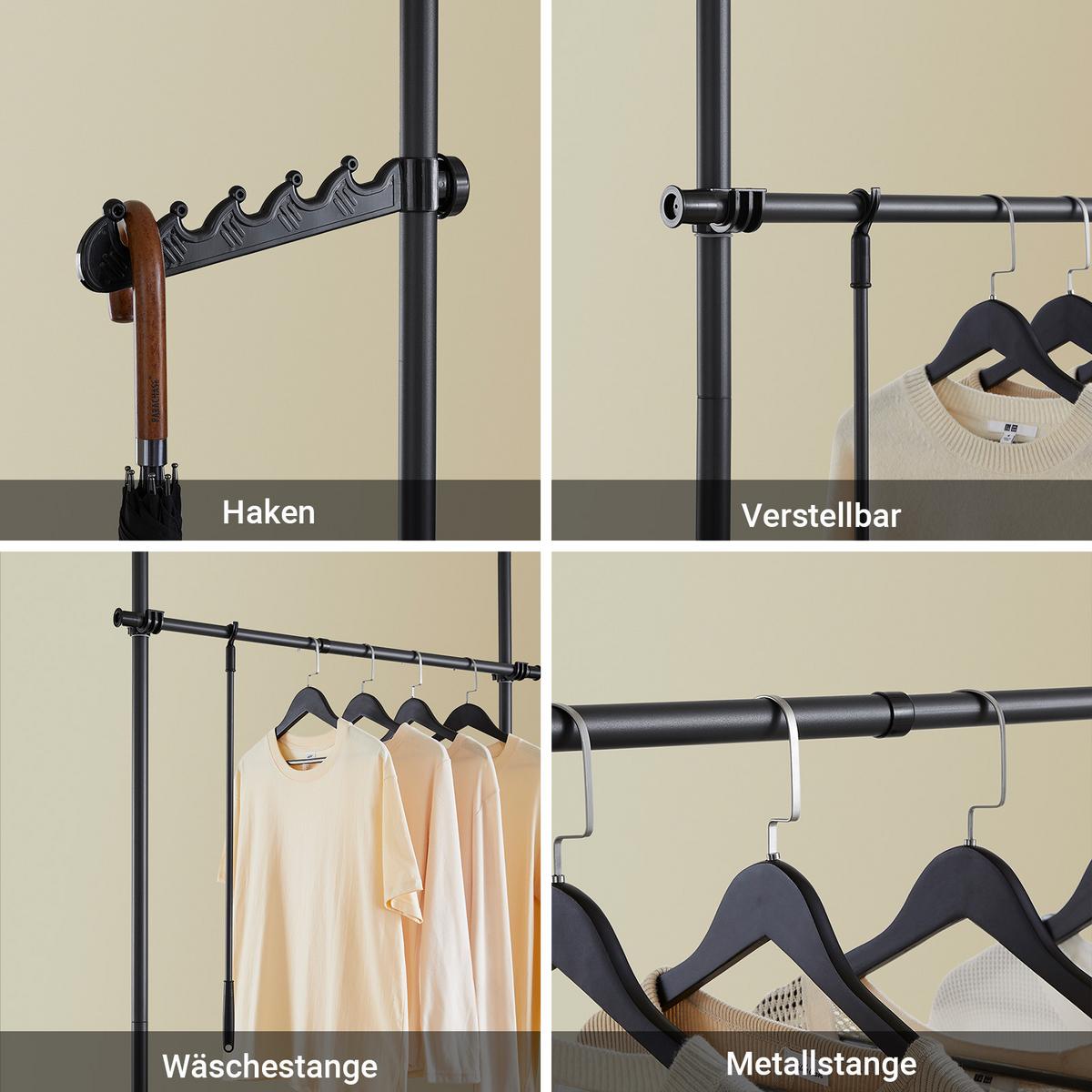 TELESKOP KLEIDERSTÄNDER Schwarz, B(75–126) × H(200–295) cm - Schwarz, Kunststoff (126/295/1cm) - SoBuy