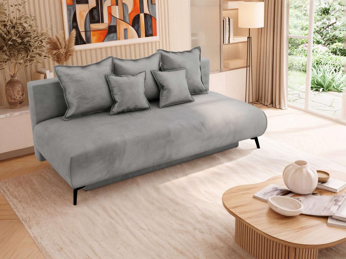 3-SITZER SOFA VIRENO - Hellgrau Velvet - Hellgrau/Schwarz, Textil/Metall (197/95/102cm) - MKS