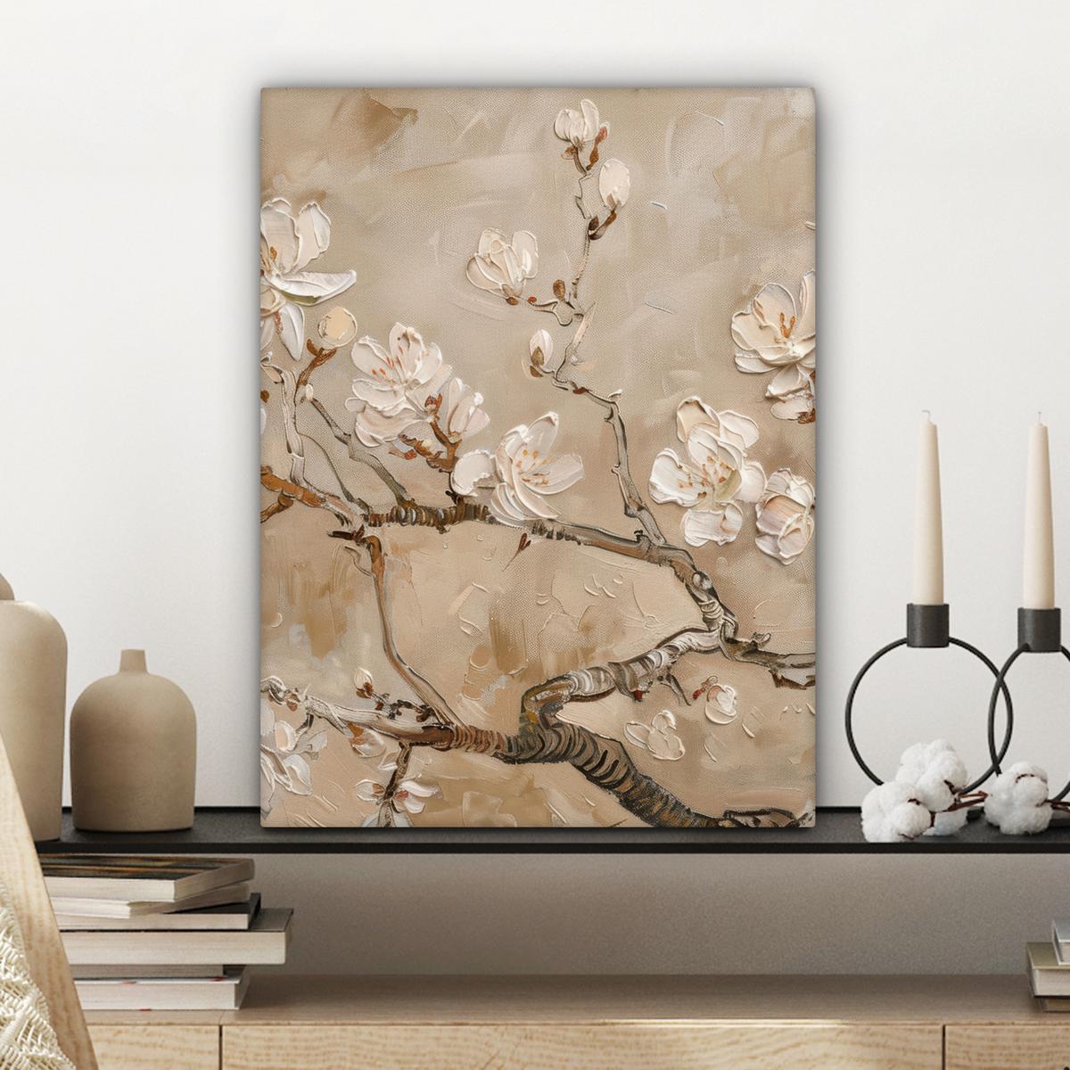 LEINWANDBILD Blumen - Modern - Beige - Weiß - Blüte Room Decor 30x40 cm - Beige, Textil (30/40cm) - MuchoWow