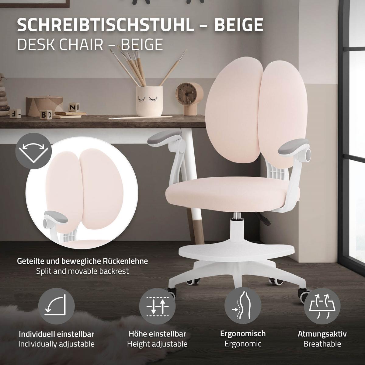 KINDERSCHREIBTISCHSTUHL Beige 95-107 cm aus Polyester - Beige/Weiß, Kunststoff/Textil (53/107/53cm) - ML-DESIGN