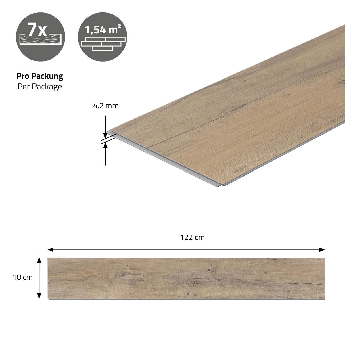 VINYLBODEN Klick 6,16m²/28 Dielen PVC Bodenbelag Eiche Rustikal Hell Holzoptik - Eichefarben, Kunststoff (122/18/0.42cm) - ML-DESIGN
