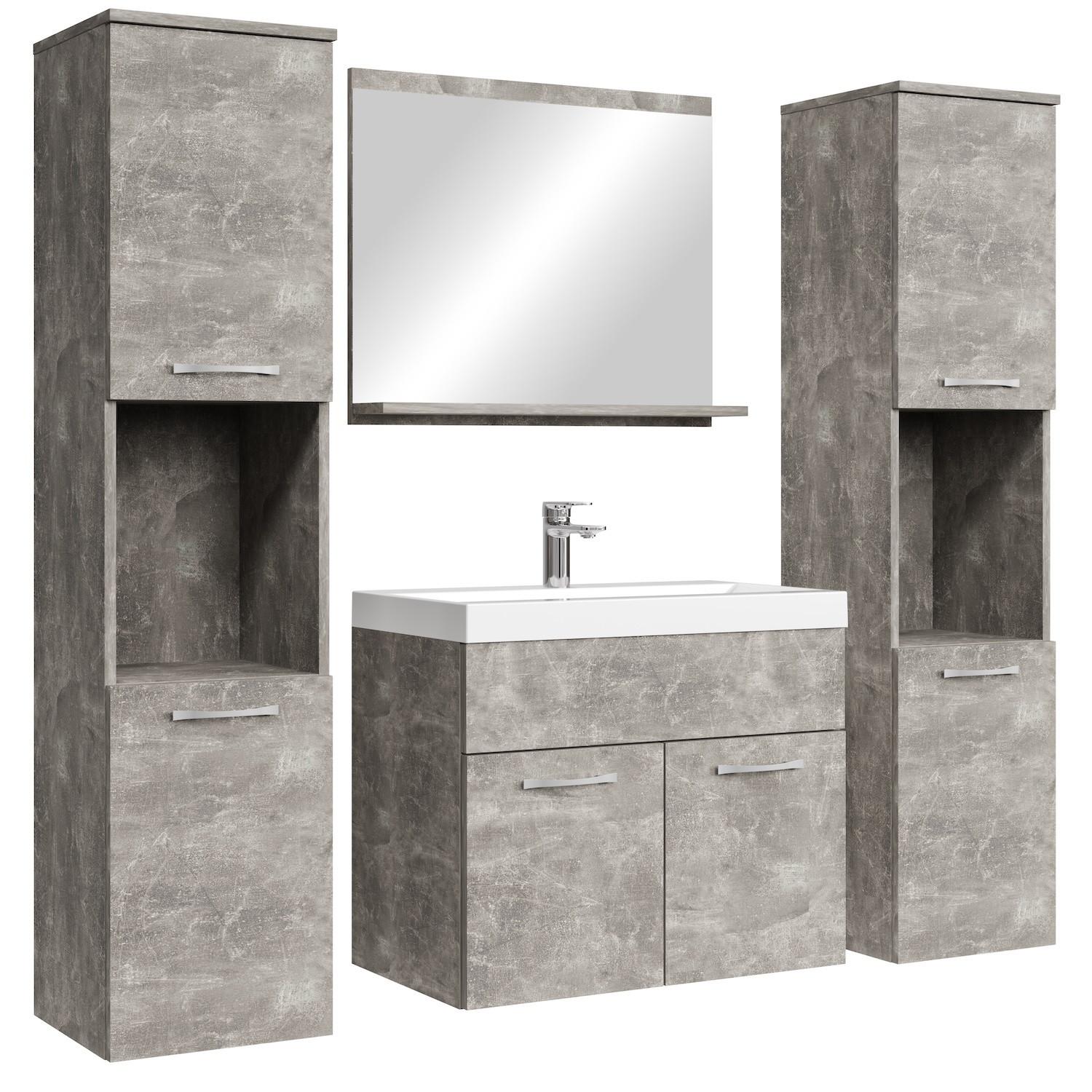 BADMÖBEL-SET Montreal 5 Teile Beton Grau - 60 x 35 x 51 cm - Grau, Holz (60/51/35cm) - Badplaats