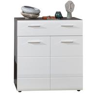 SCHUHKOMMODE Hochglanz weiß, Sardegna grau 80 x 87 cm, Flurkommode 2-türig - Weiß Hochglanz/Silberfarben, Holzwerkstoff/Kunststoff (80/87/35cm) - Top.Furn