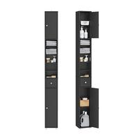 HOCHSCHRANK schmal, MDF (E1), 20x180x20cm, Schwarz - Silberfarben/Schwarz, Holzwerkstoff/Metall (20/180/20cm) - SoBuy