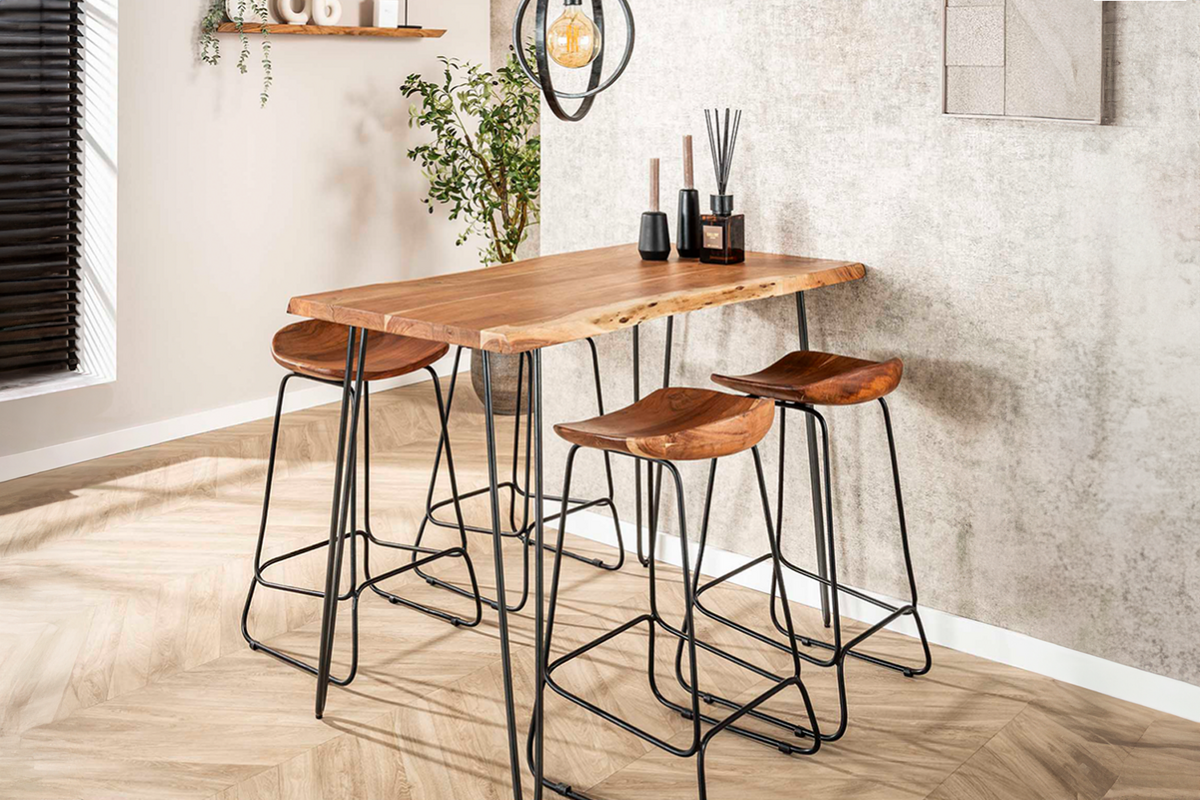 BARTISCH ERGEA Holz Akazie - Zwetschgeholzfarben/Schwarz, Holz/Metall (70/130/92cm) - KAWOLA