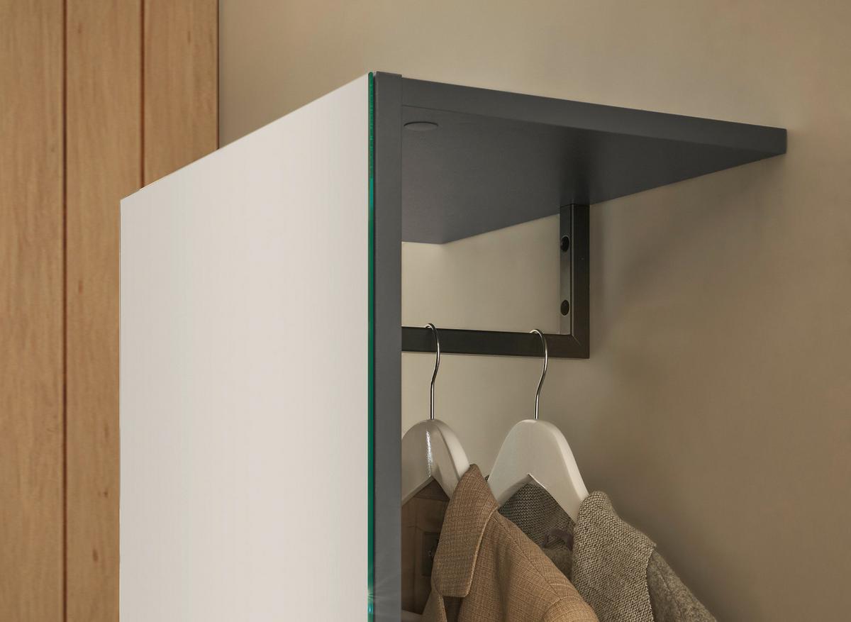 KOMPAKTGARDEROBE grau matt 50 cm, Garderobe mit Spiegel - Silberfarben/Grau, Glas/Holzwerkstoff (50/200/30cm) - Furn.Design