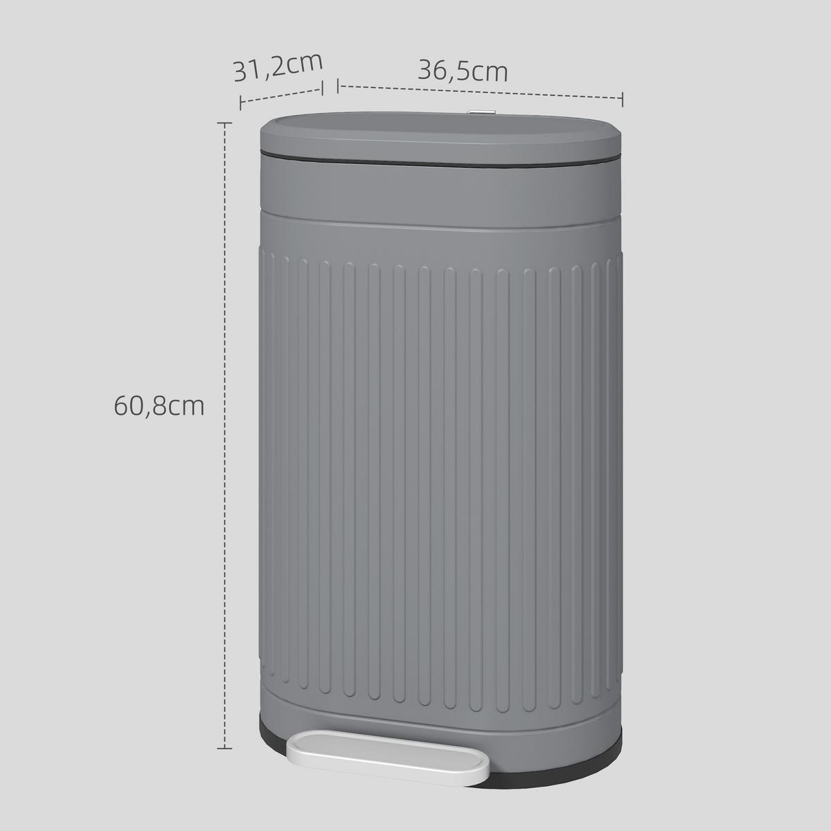 MÜLLEIMER 30l, Metall Kunststoff Grau - Grau, Metall (31.2/60.8/36.5cm) - HOMCOM