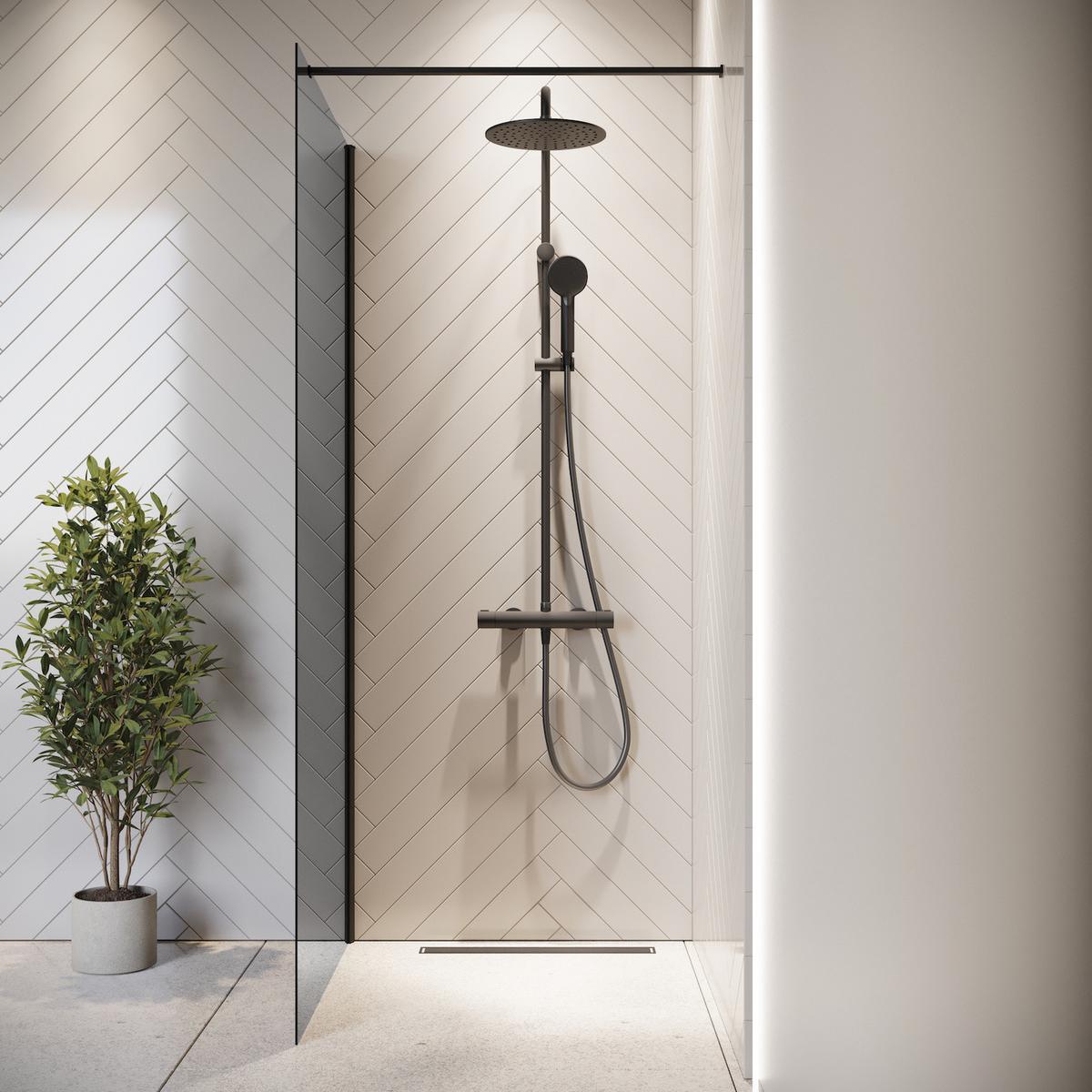 DUSCHWAND Rizani - 50 x 200 cm - Schwarz - Walk-In Duschabtrennung aus Rauchglas - Anthrazit/Schwarz, Glas (50/200cm) - Badplaats
