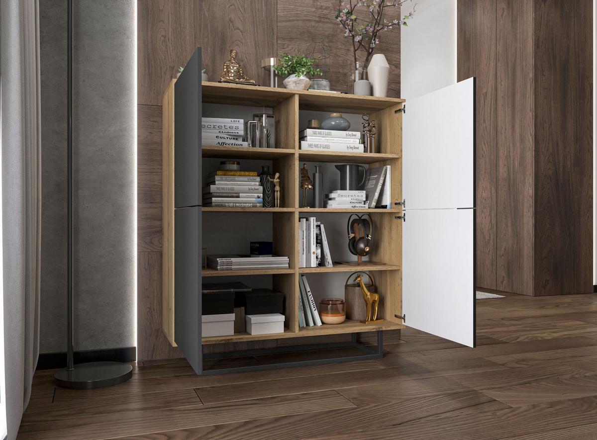 KOMMODE Apollo 4D Eiche wotan Graphit Matt 113 cm - Graphitfarben/Schwarz, Holzwerkstoff/Metall (113/127/35cm) - Meble Lindner