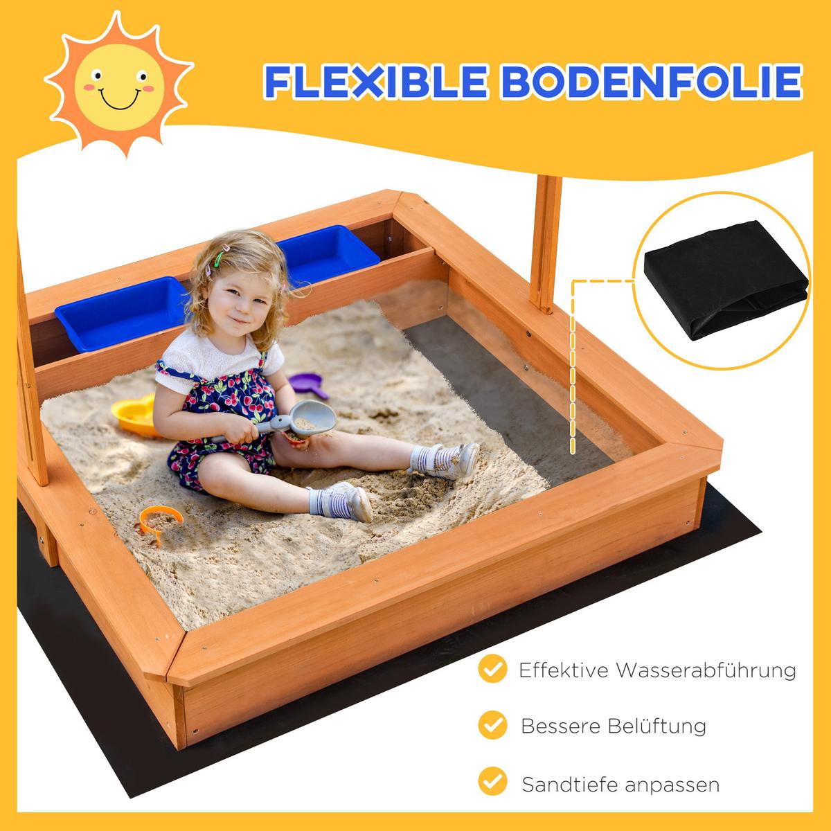 SANDKASTEN Sandkiste mit Dach Holz für Kinder 3-7 Jahre Bodenloses Design Gelb - Gelb, Holz (107.5/107.5/110cm) - Outsunny