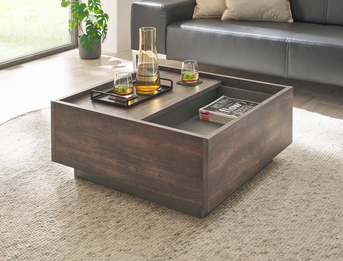 COUCHTISCH Thermo Eiche, grau, Beistelltisch mit Stauraum 75 x 75 cm - Eichefarben/Grau, Holzwerkstoff (75/75/33cm) - Furn.Design
