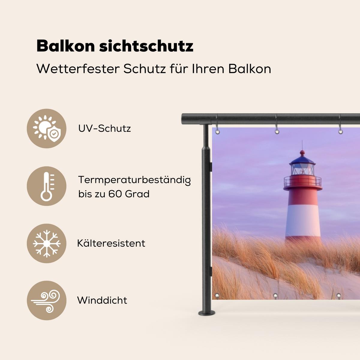 BALKON-SICHTSCHUTZ Leuchtturm - Dünen - Sonnenuntergang Deko XXL 500x120 cm - Hellrosa, Kunststoff (500/120cm) - MuchoWow