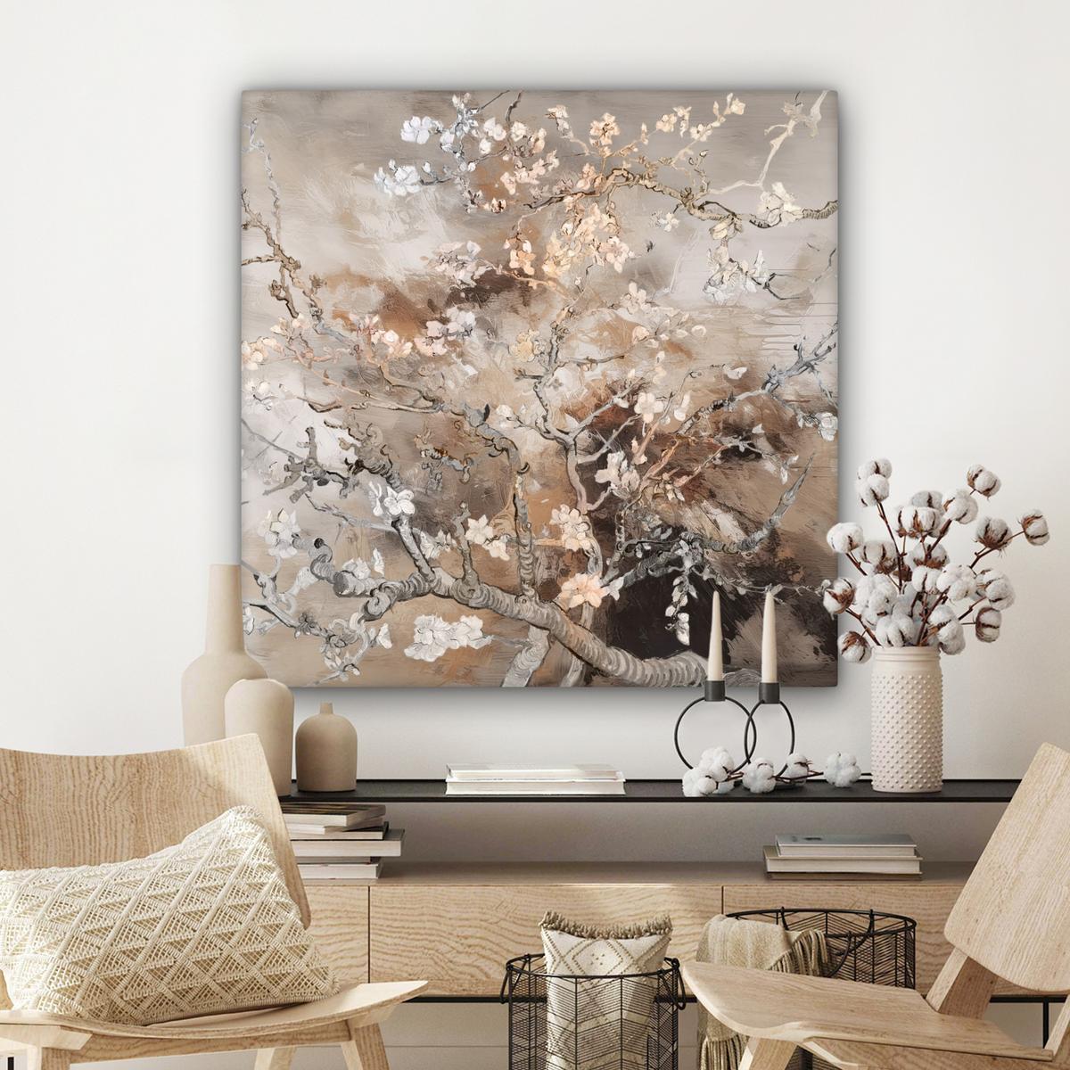 LEINWANDBILD Mandelblüte - Kunst - Van Gogh - Beige - Abstrakt Deko Groß 90x90 cm - Braun, Textil (90/90cm) - MuchoWow