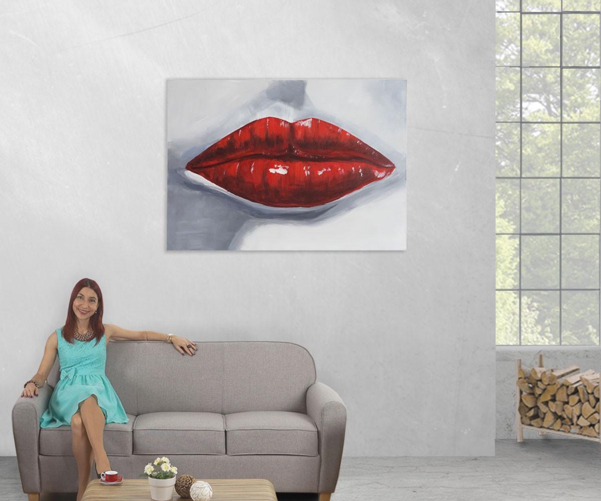 ÖLGEMÄLDE LIPPEN HANDGEMALT Mehrfarbig - Multicolor, Textil (120/85cm) - MCW