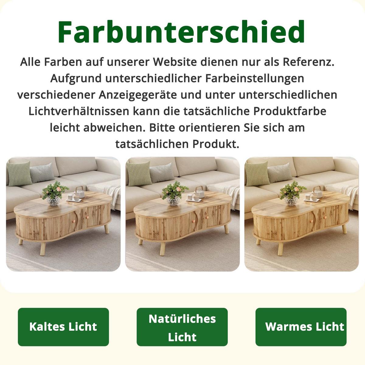COUCHTISCH holzoptik & rillen-design erbsenform & schiebetüren - Naturfarben, Holzwerkstoff (50/108/37cm) - Urban Meuble