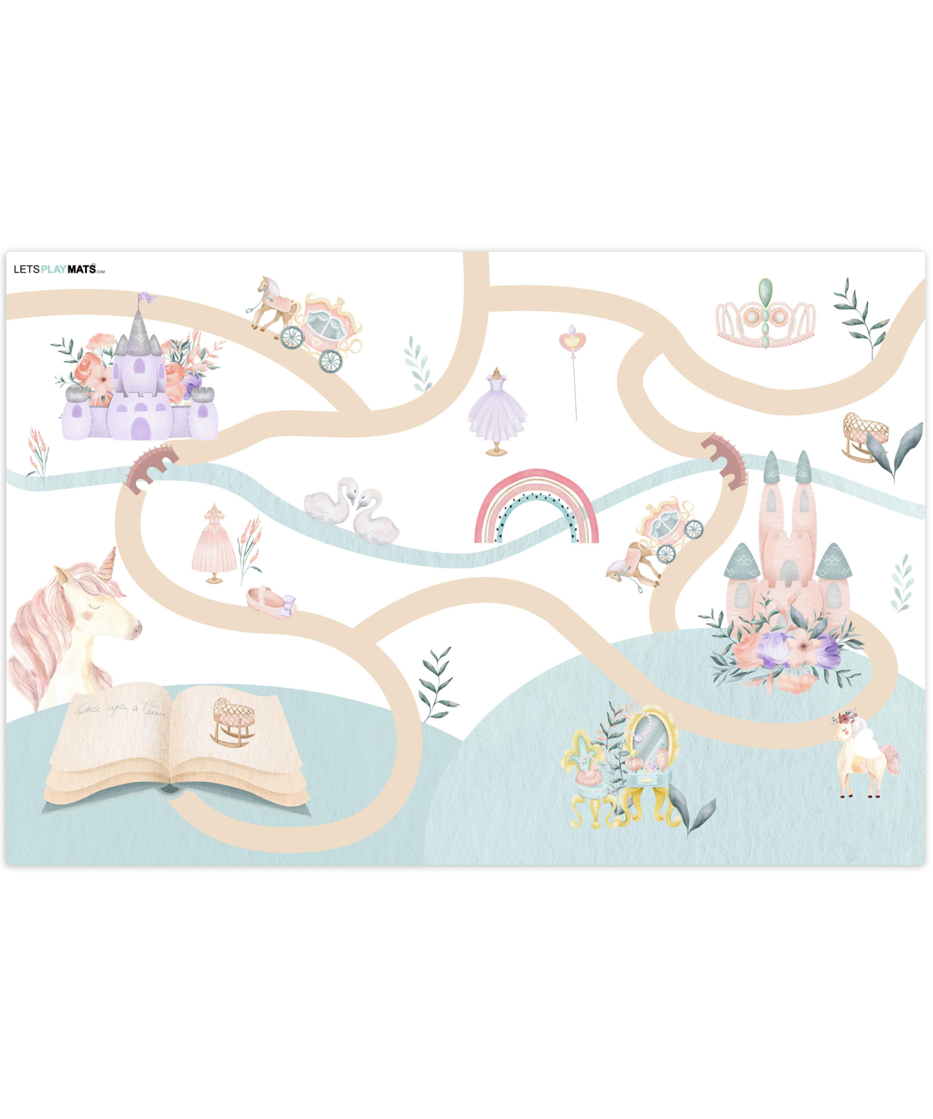 KINDERTEPPICH Prinzessin - Schloss - Blumen - Einhorn - Mädchen Spielteppich 180x120 cm - Weiß, Kunststoff (180/0.3cm) - OnlyWow
