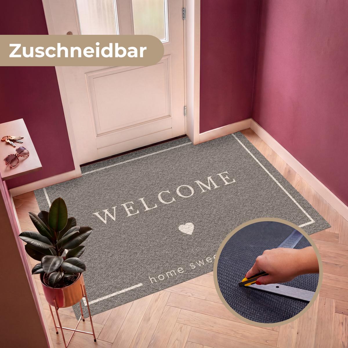 FUSSMATTE Willkommen - Braun Schmutzfänger 180x120 cm - Taupe, Kunststoff (180/0.4cm) - MuchoWow