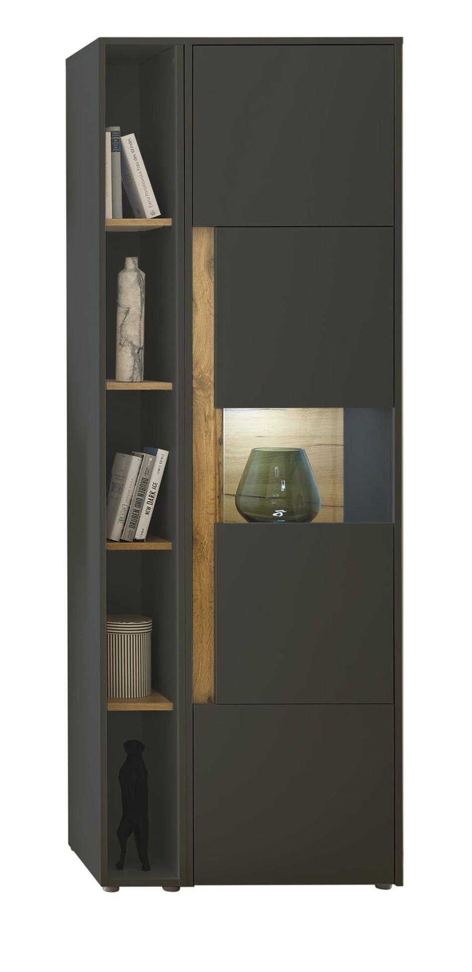 AKTENSCHRANK Set 2-teilig Grau, Eiche Wotan, Regal-Vitrine-Kombination mit 5 Ordnerhöhen - Eichefarben/Eiche Wotan, Holz/Holzwerkstoff (70/200/40cm) - Furn.Design