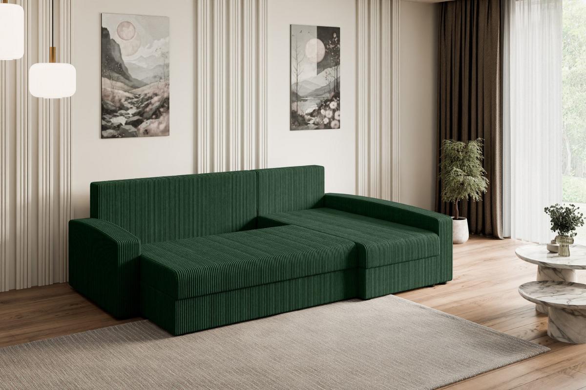 ECKSOFA mit Schlaffunktion und Bettkasten ALESIA-L 231x140x90 cm Grün Cord - Silberfarben/Grün, Holzwerkstoff/Kunststoff (231/140cm) - ALTDECOR