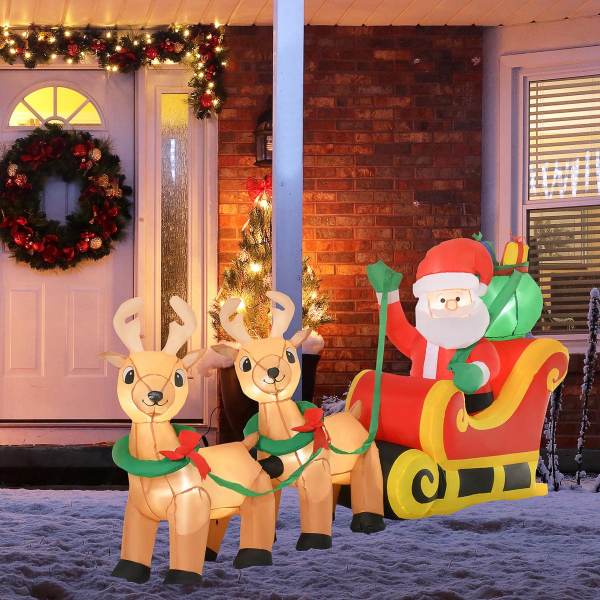 AUFBLASBARER Weihnachtsmann mit Rentieren, 6 LEDs, 240 cm Weihnachtsdeko - Multicolor, Kunststoff (57/112/240cm) - HOMCOM