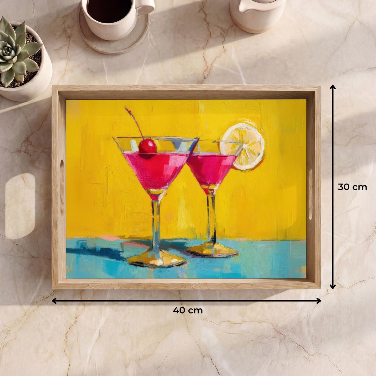 TABLETT Gläser - Cocktail - Zitrone - Kirsche 40x30 cm - Gelb, Holz (40/5/5cm) - OnlyWow