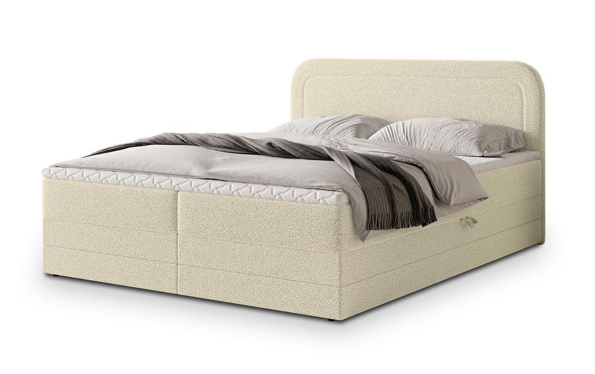 BOXBETT ARMEL 140x200 cm mit Matratze und Topper - Creme - Creme, Holz (140/200cm) - MASSENO