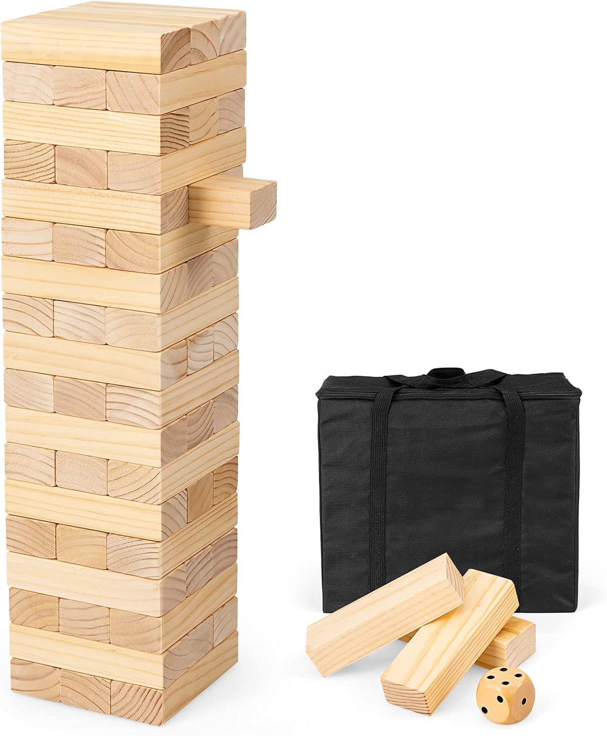 RIESEN Wackelturm 54 Blöcke Holz - Apfelbaumfarben, Holz (5/16/4cm) - COSTWAY