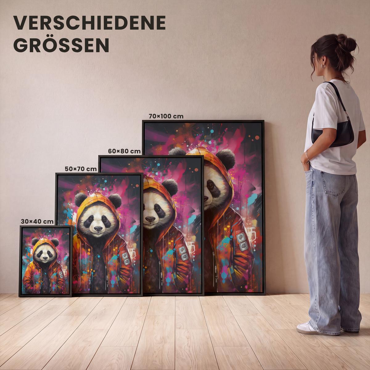 LEINWAND Bilder mit Rahmen - Panda - Jacke - Graffiti - Orange - 30x40 - Orange, Textil (30/40cm) - MuchoWow