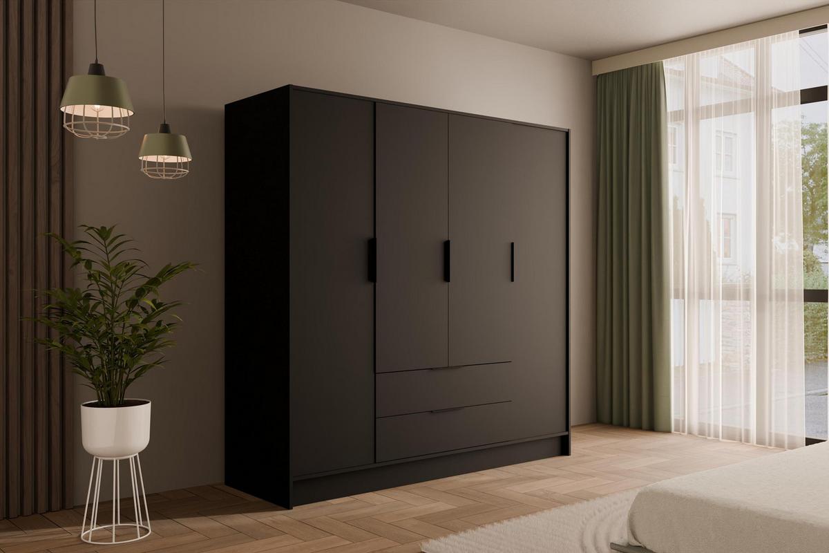 KLEIDERSCHRANK mit Flügeltüren KOLIN 200x200cm Schwarz - Schwarz, Holzwerkstoff (200/200/51cm) - ALTDECOR