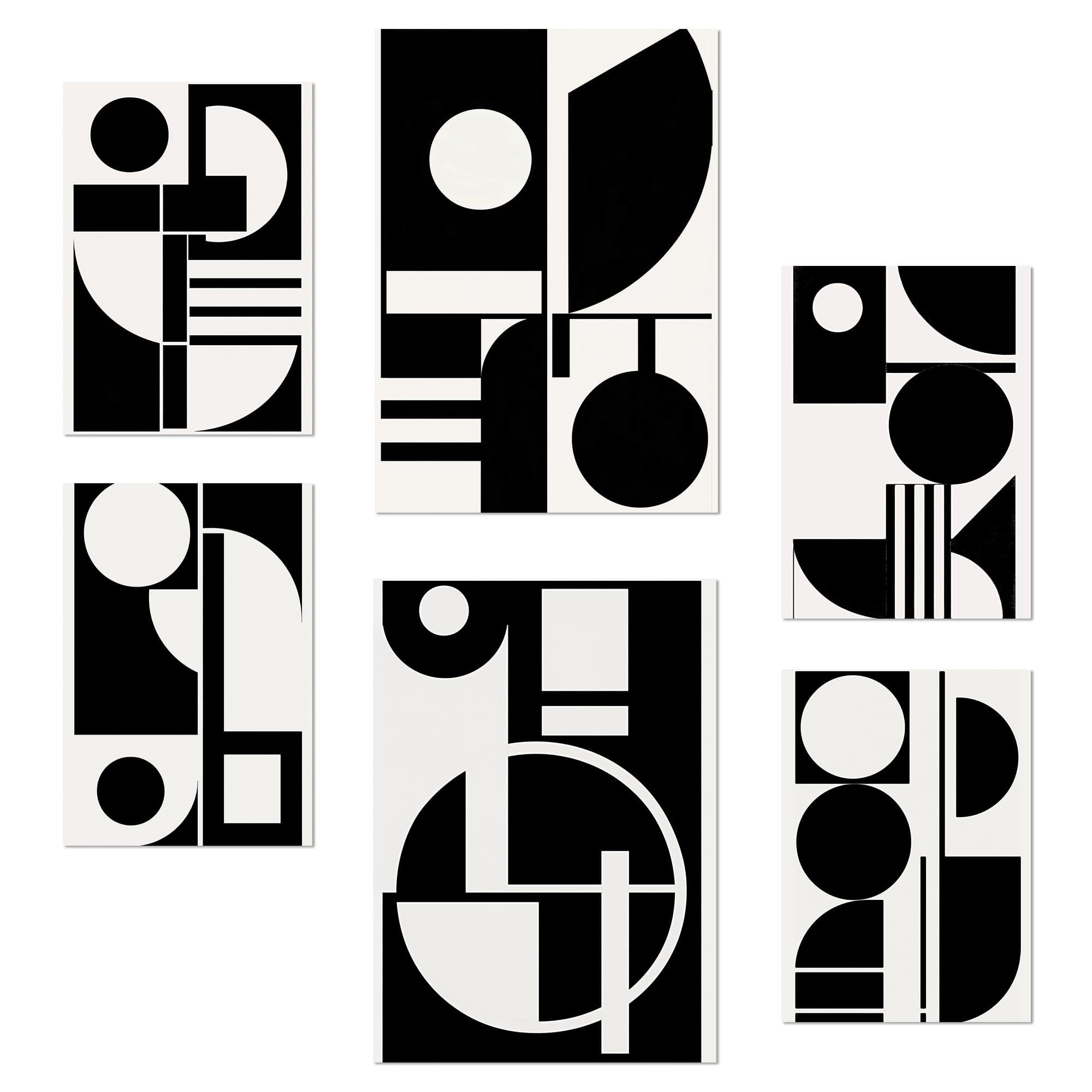 POSTER Set Mit 6 Bauhaus Schwarz Geometrisch A3 & A4 Rahmenlos - Klar, Papier (29/3cm) - Nacnic