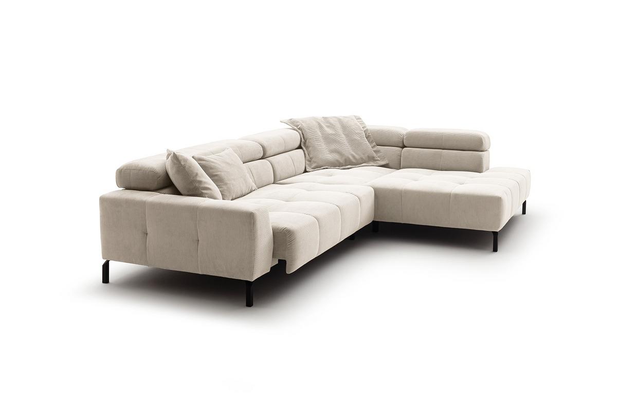 ECKSOFA MIT MOTORISCHEM SITZVORZUG OHIO Weiß Cord Relaxfunktion - Schwarz/Weiß, Textil/Metall (311/219cm) - KAWOLA