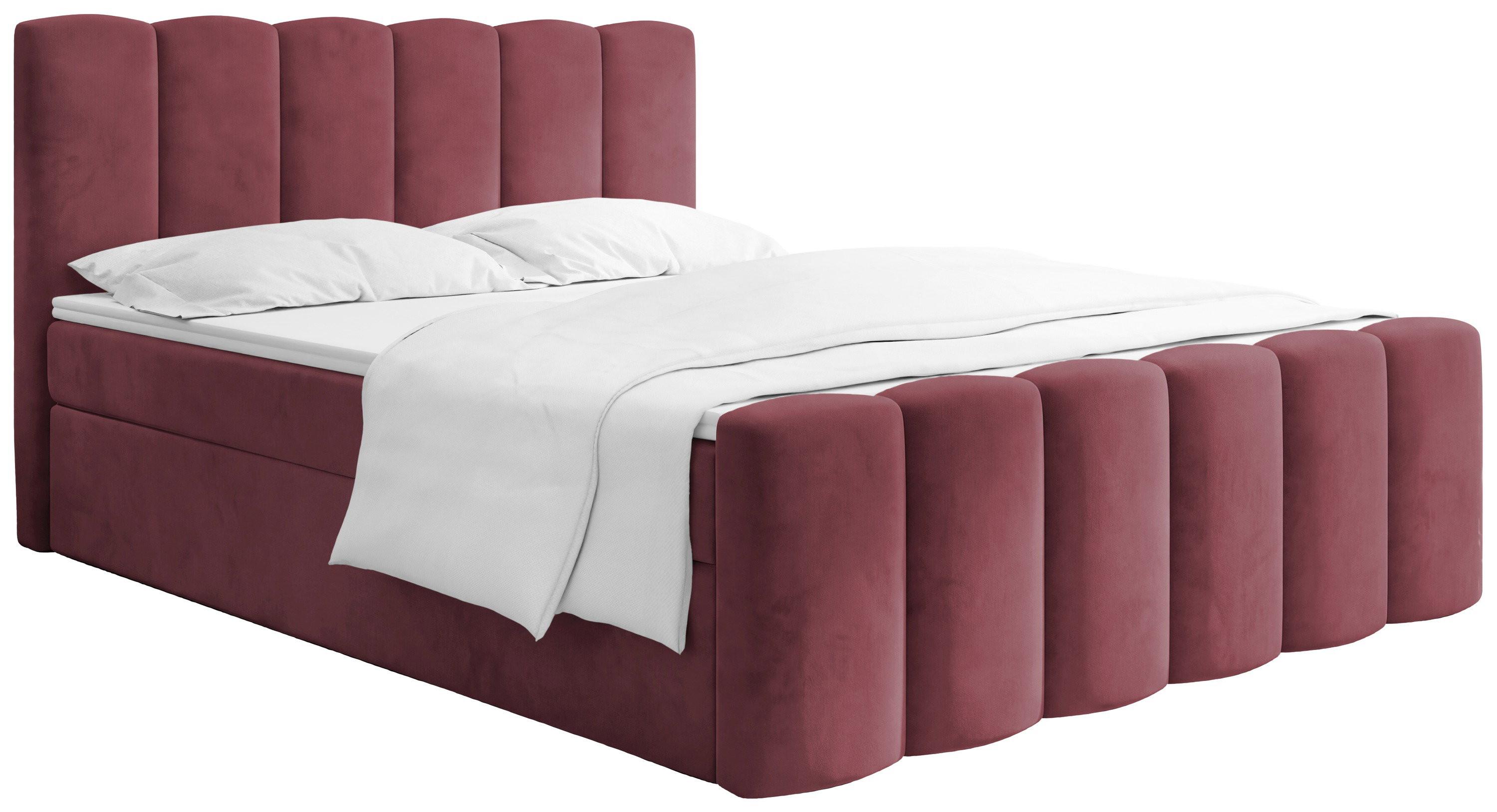 BOXBETT Serenity mit Bettkasten, Bordeaux Rot Samt 160x200 cm – inkl. H4 Taschenfederkern Matratze & Foam Topper - Bordeaux/Schwarz, Holz/Holzwerkstoff (160/200cm) - WFL GROUP