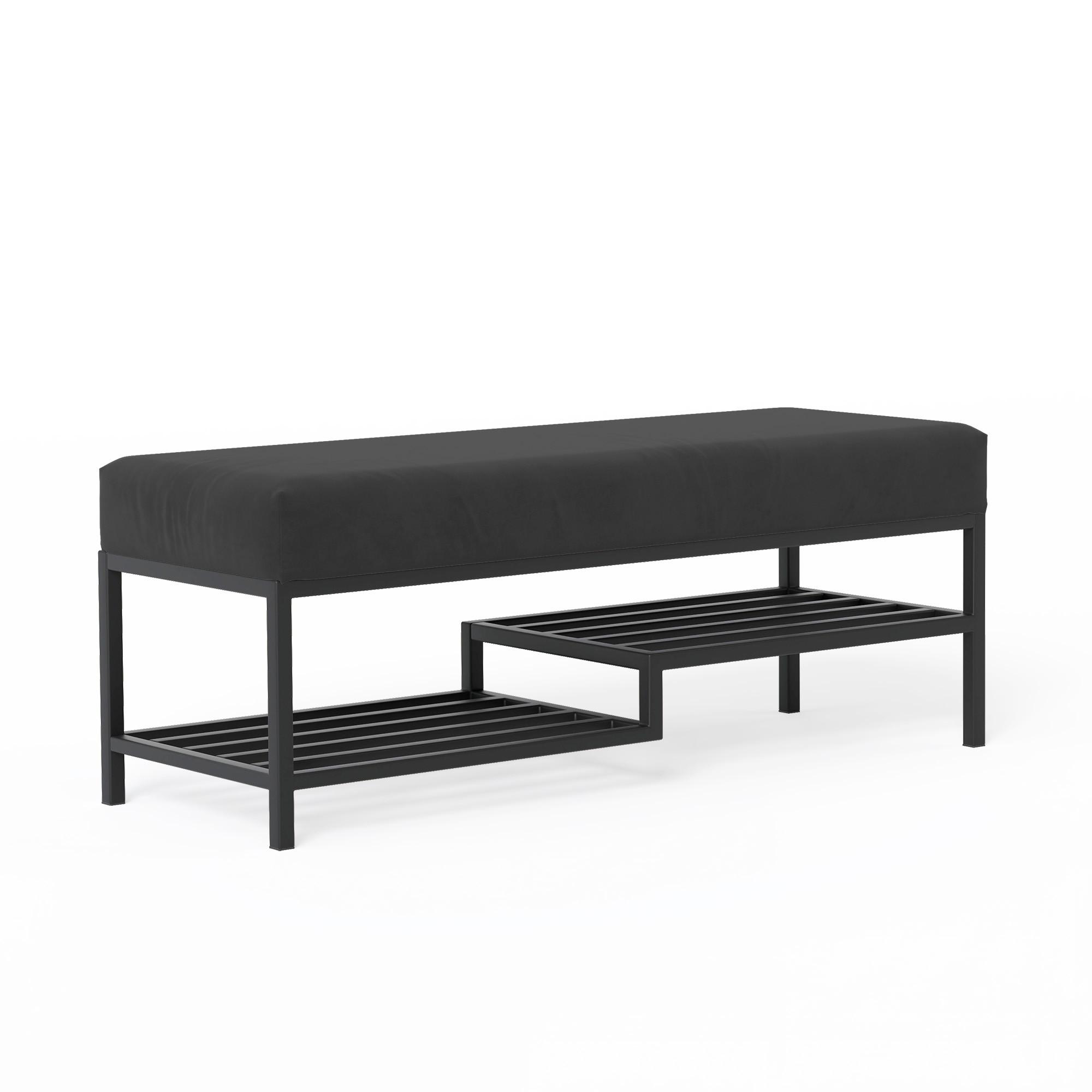 POLSTERBANK STEP 80 cm Schwarz ,Metallgestell - Schwarz, Textil/Metall (80/45/35cm) - Idohome
