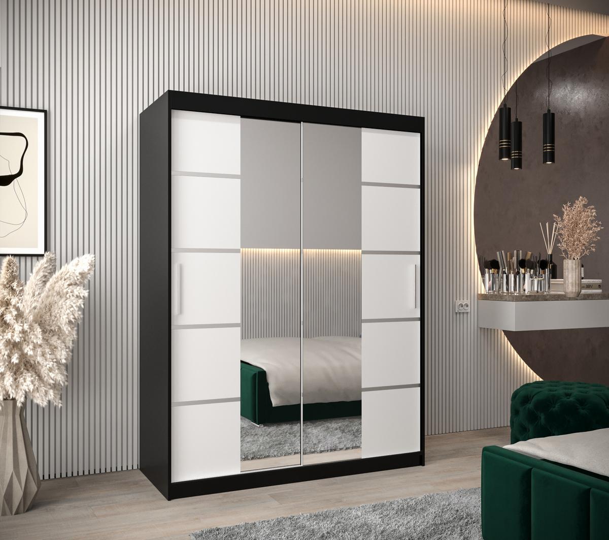SCHWEBETÜRENSCHRANK 200/150/62 2-türig - Silberfarben/Schwarz, Holz/Kunststoff (150/200/62cm) - MÖBEL KRYSPOL