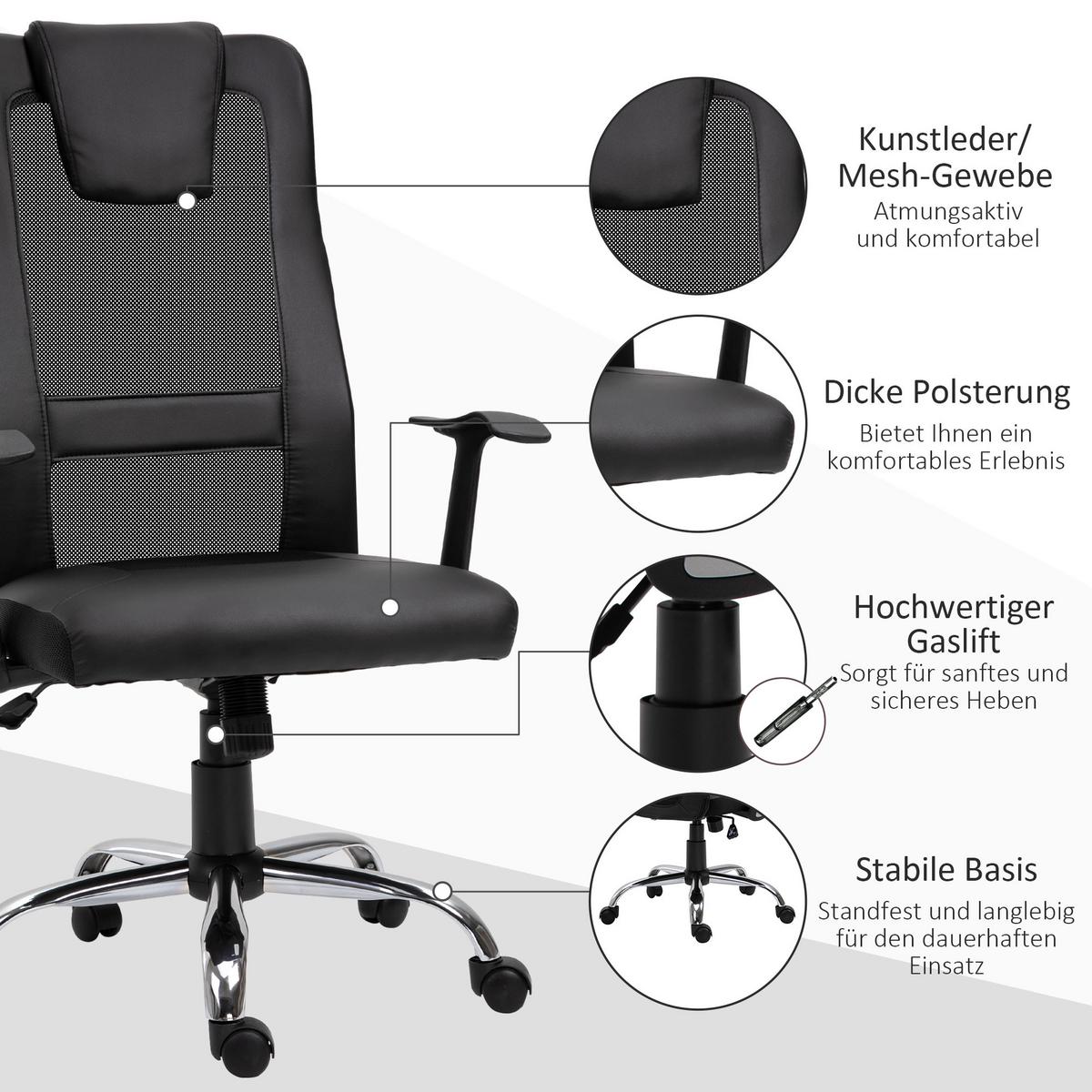 BÜROSTUHL, Drehstuhl, schwarz - Schwarz, Leder (73/118/66cm) - Vinsetto