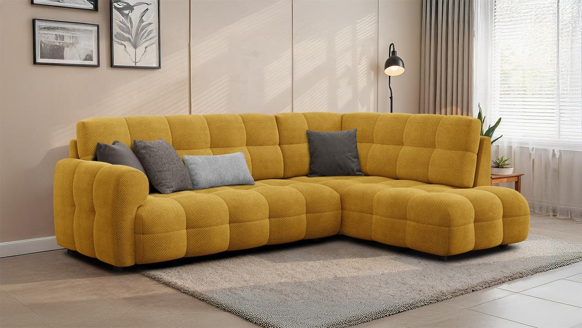 ECKSOFA MELLOW 5-Sitzer, safran - Gelb/Schwarz, Holz/Textil (283/191cm) - Wozimo