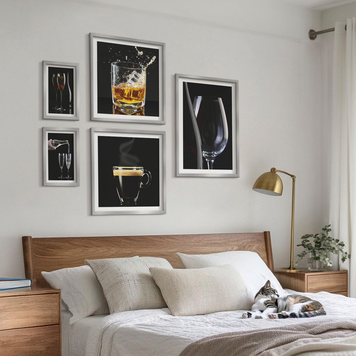 BILDER SET 5er Set - 50x50 cm & 20x30 cm & 40x60 cm Silberner Rahmen - Löwenzahn-Kalk-Kücheninschriften - Silberfarben, Kunststoff (40/60cm) - TULUP