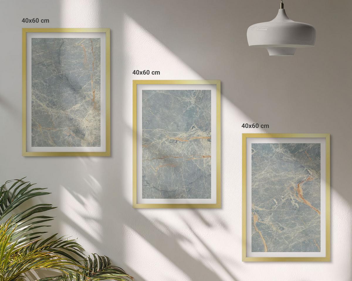 BILDER SET 3er Set - 40x60 cm Goldrahmen - Dekorativer Stein aus grünem Marmor - Goldfarben, Kunststoff (40/60cm) - TULUP