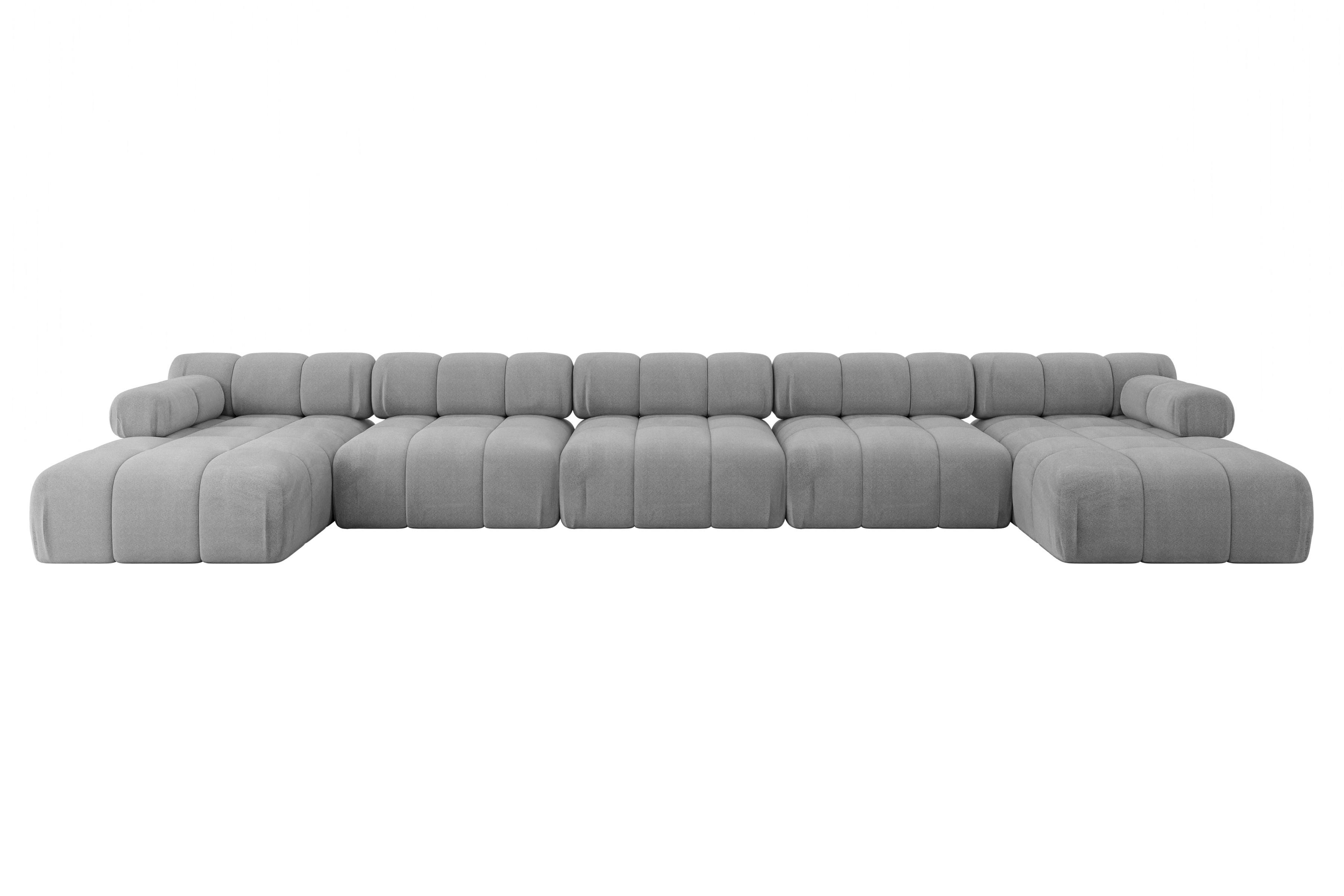 WOHNLANDSCHAFT modulares Sofa Tesso-U3 - 475x160x70 cm Hellgrau Velours - Hellgrau, Holzwerkstoff/Textil (475/70/160cm) - ALTDECOR