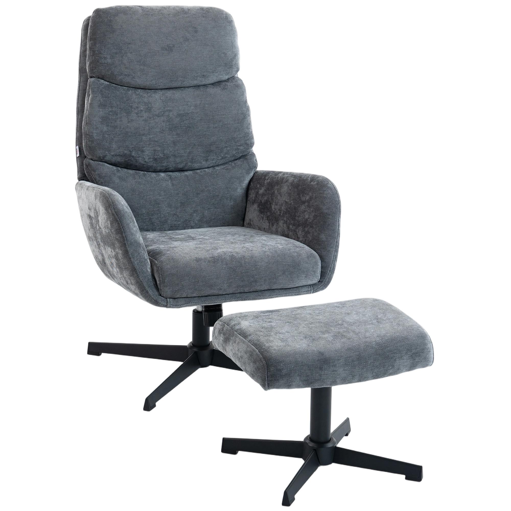 RELAXSESSEL mit Hocker, Fernsehsessel mit hoher Rückenlehne Wippfunktion Grau - Schwarz/Grau, Textil/Metall (66/99/75cm) - HOMCOM