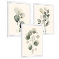 POSTER 3er Bilder-Set Wandbilder Pflanzen Minimalistisch modern Wohnzimmer Deko, Schlafzimmer, Küche, Badezimmer Weißer Rahmen A3 - Weiß, Papier (29.7/1/42cm) - Nacnic