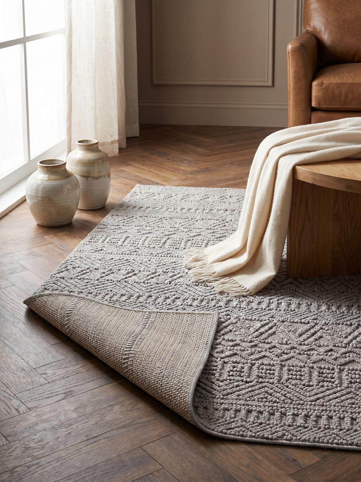 TEPPICH Flachgewebe LANGAU in Silber, mit Ethno-Streifen, 120 x 170 cm - Silberfarben, Textil (120/170cm) - KADIMA DESIGN