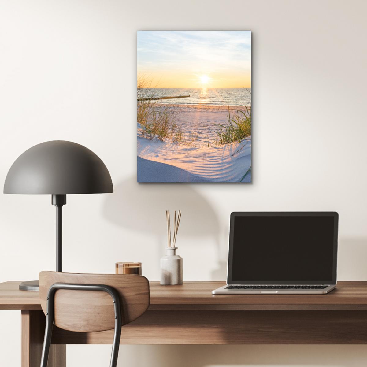 METALLBILD Strand - Sonne - Düne - Gras - Sand - Horizont 30x40 cm - Hellblau, Metall (30/40cm) - MuchoWow