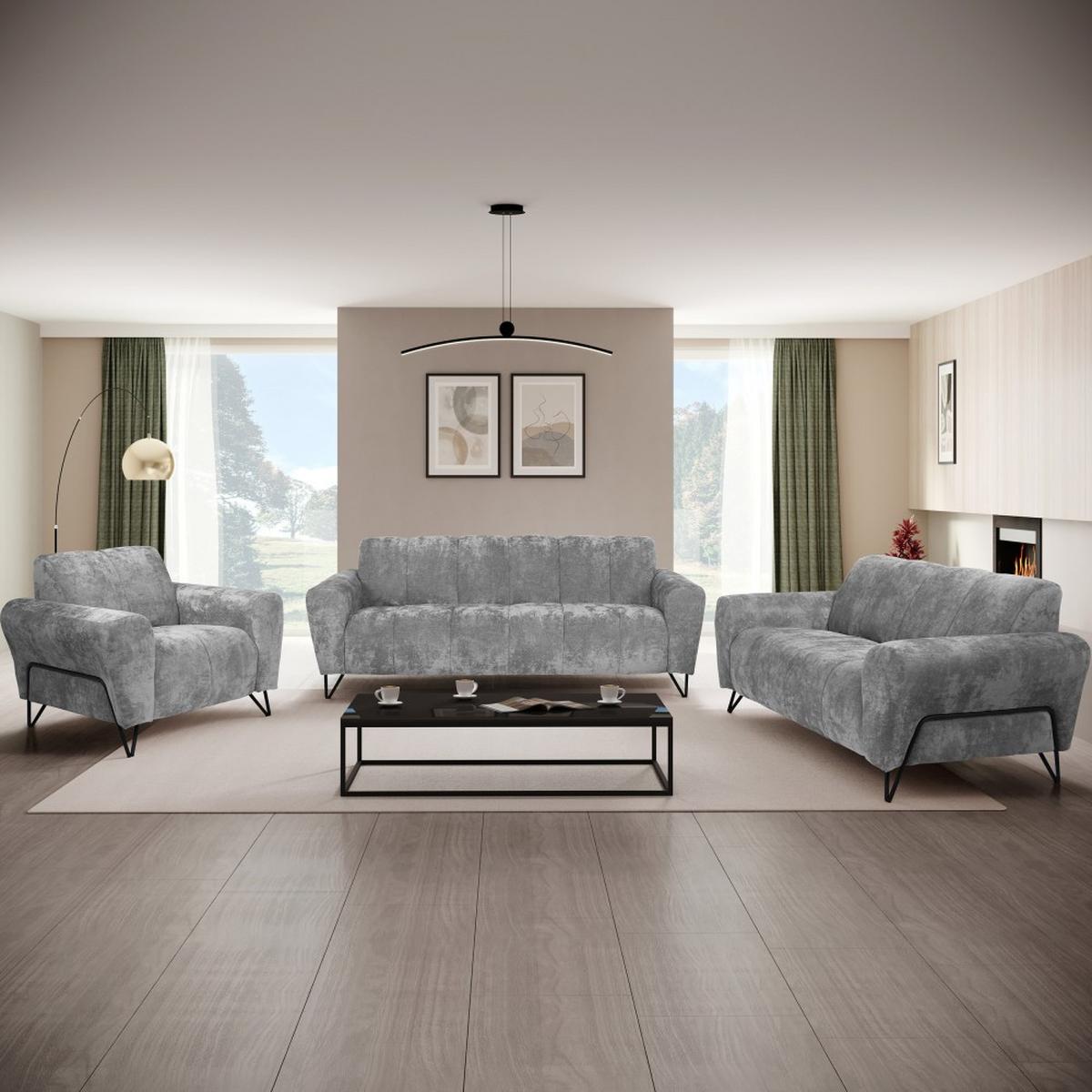 3-SITZER SOFA Volare mit Metallbeinen grau - Schwarz/Grau, Textil/Metall (220/83/98cm) - Beautysofa