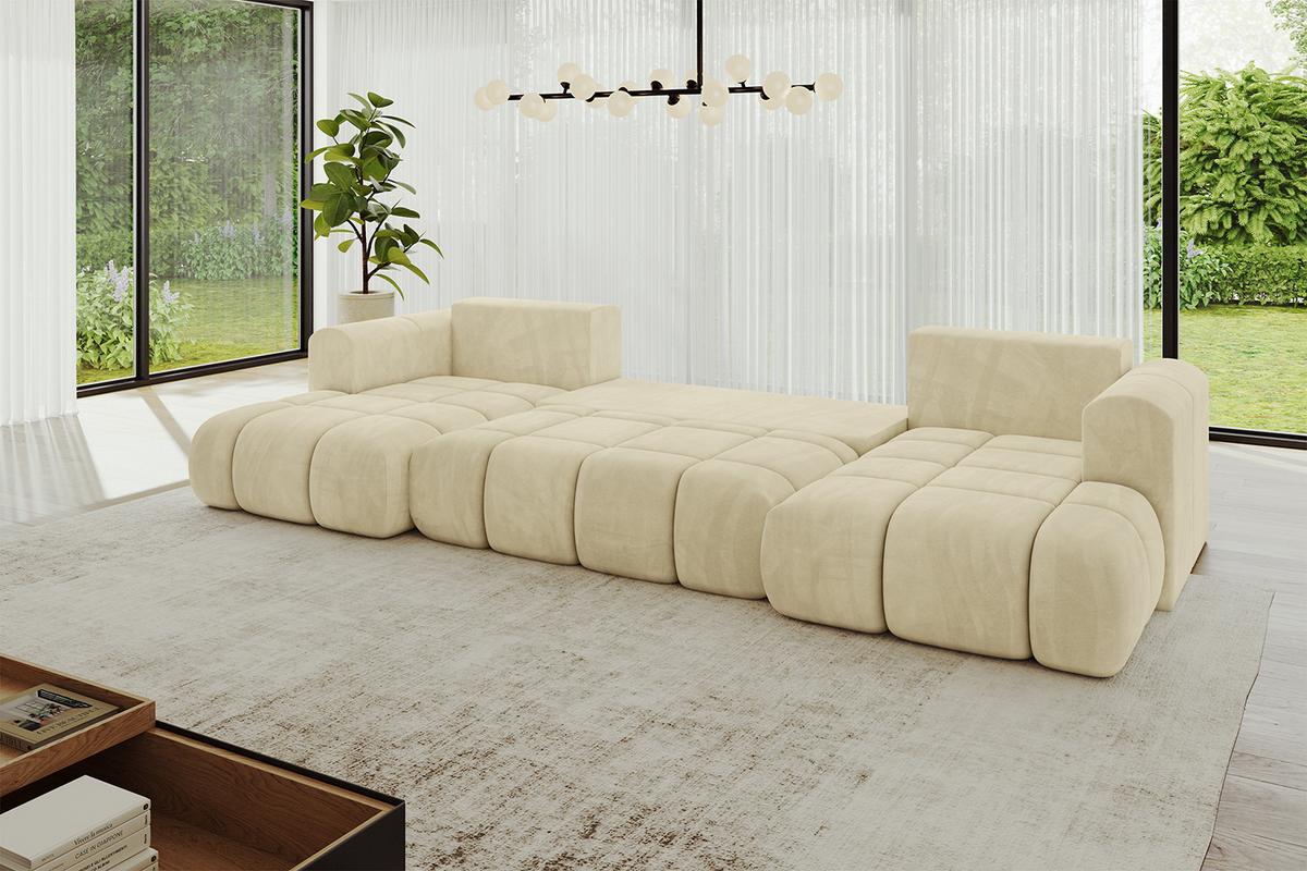 WOHNLANDSCHAFT CLOUD-U 405x185x90 Beige Velours - Beige, Holzwerkstoff/Kunststoff (405/90/185cm) - ALTDECOR