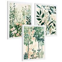 POSTER 3er-Set Wandbilder Floral Landschaft modern Wohnzimmer Deko, Schlafzimmer, Küche, Badezimmer Weißer Rahmen A3 - Weiß, Papier (29.7/1/42cm) - Nacnic