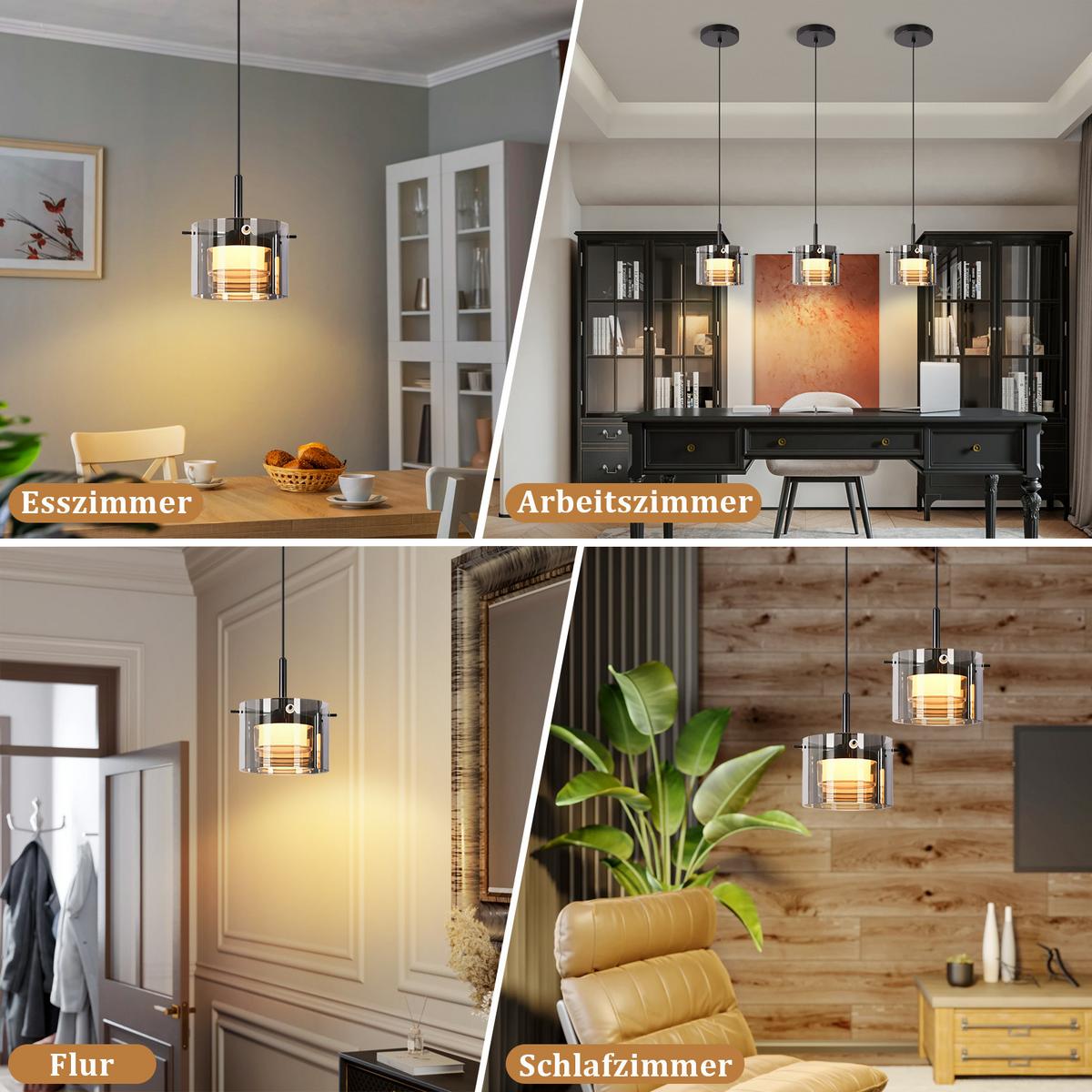 PENDELLEUCHTE Azaryn 12/12/160 cm - Schwarz, Glas/Metall (12/12/160cm) - ZMH