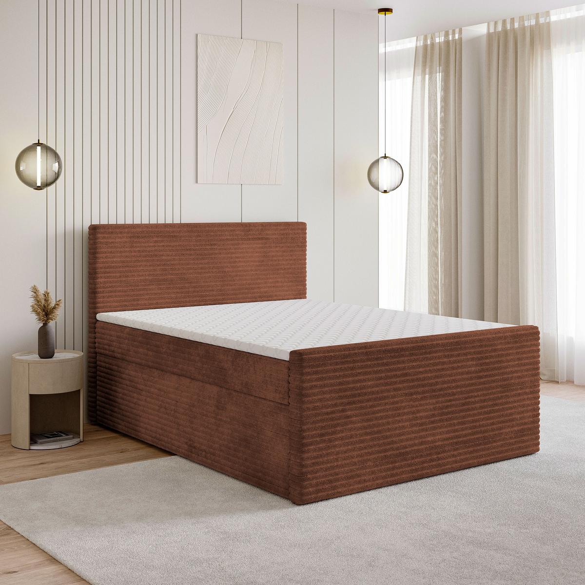 BOXBETT NOLEN 160x200 cm mit Matratze und Topper - Braun - Braun, Holz (160/200cm) - MASSENO