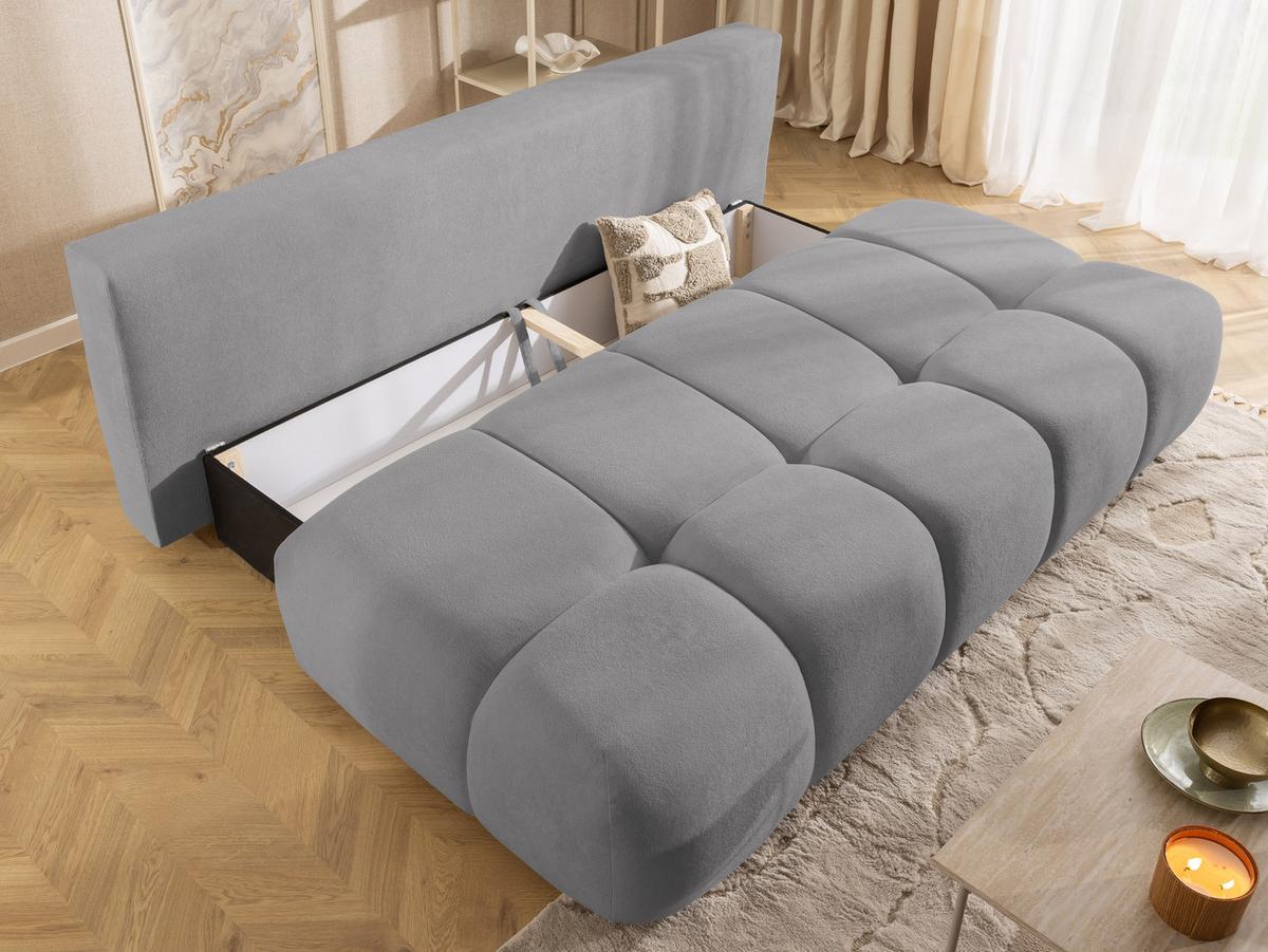 SCHLAFSOFA Belluno aus hochwertigem Grau Plüschstoff mit Bettkasten und tiefen Steppungen in Bubble-Optik - Schwarz/Grau, Holz/Kunststoff (205/87/105cm) - S-Style